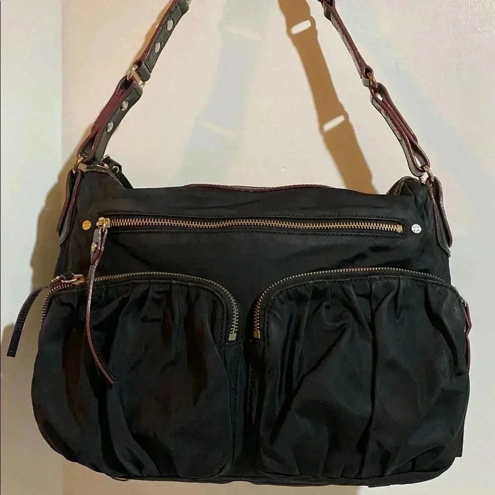 MZ Wallace black quilted nylon satchel handbag